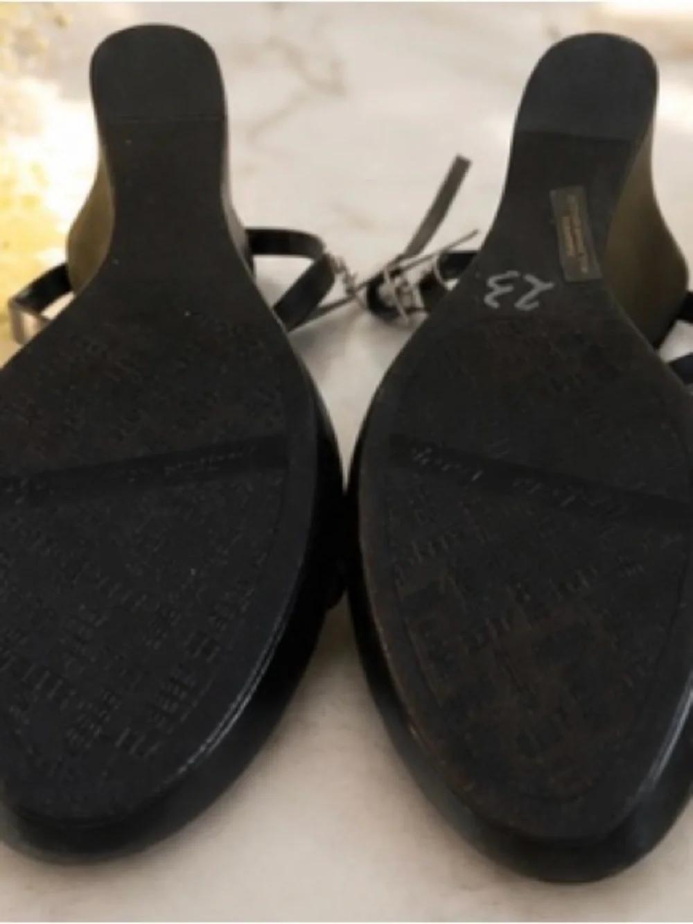 Italian Shoemakers Black Wedge Sandals with Rhinestone Accent